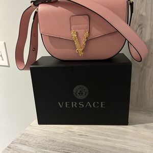 Versace Pink Leather Crossbody Bag with Gold Hardware